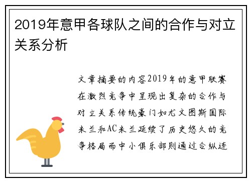 2019年意甲各球队之间的合作与对立关系分析