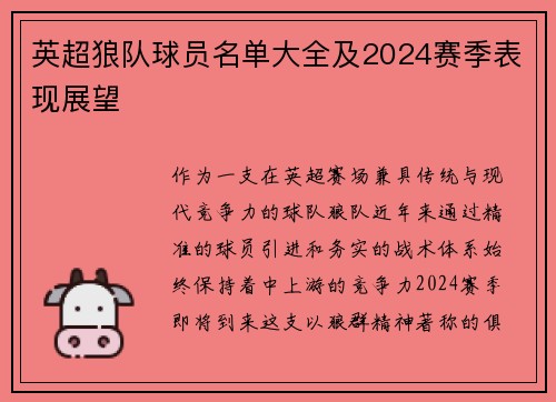 英超狼队球员名单大全及2024赛季表现展望